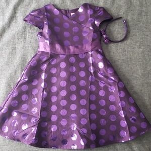American Girl Purple Polka dot Dress w/headband Sz